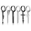 Hoop & Huggie 1PC Cross Skeleton Star Stainless Steel Earrings Punk Black Metal Color Tassels Chain Pendant Jewelry E3201266J