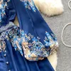 Basic Casual Jurken Dames Jurken Lente 2023 Runway Fashion Paisley Print Vintage Jurk V-hals Lange Lantaarn Mouw Hoge Taille Lange Maxi Jurk