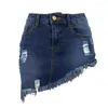 Rokken Vrouwen Sexy Ripped Jean Mini Rok Vintage Hoge Taille Onregelmatige Kwastje Denim 2023 Zomer Y2k Mode Korte Clubwear