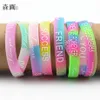 Jewelry Whole 100pcs letters Print Luminous Silicon Bracelet Mixed colors 12mm wide Rubber glow wristbands for men women'222n