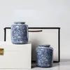 accessories Flowered Ceramic Storage Jar Blue and White Porcelain Airtight Jar Household Largecapacity Moistureproof Tea Caddy Candy Box