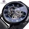 ForSining Retro Fashion Design Skeleton Sport Mechanical Watch Luminous Hands Transparent Mesh Armband för män Top Brand Luxury244o