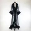 Sexy Women Fur Sleepwear Robe De Mariee Sheer Nightgown Long Sleeve Long Robe Spa Costume Sexy Dress with Belt3045