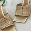 Berühmte Designer-Sandalen für Damen, Stretch-Mule, Designer-Absätze, strassverzierte Seiden-Pantoletten, Sandale mit eckiger Zehenpartie, Luxus-Slides mit hohem Absatz, Sandale, Designer-Slipper, Pantoletten