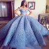 Bébé bleu robe de bal robe de Quinceanera Satin Applique hors épaule tribunal train à lacets dos doux 16 robes robes de bal Quincea281p