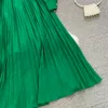 Abiti casual di base 2023 New Spring Runway Ruffles Abito elegante in pizzo Collo con fiocco da donna Manica lunga Stampa floreale Verde Maxi Abiti pieghettati