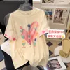 T-shirt femme américain rétro amour mousse imprimé à manches courtes Halo teint fleur t-shirt été ample décontracté haut 230721