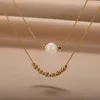Hänge halsband boho charm rostfritt stål dubbelkedja boll pärla för kvinnor mode choker party smycken flickvän gåva