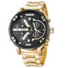 Mężczyzny duży duży pokrętło Watch Nowy moda indywidualna zegar stalowy pas 7333 Kwarc Watch Sports Business Hour T200113321k