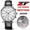 2021 ZFF Chronograph Edition 150 lat 371602 Edition White Dial A96355 Automatyczne Chrono Mens Watch Black Leather285R