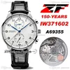 2021 ZFF Chronograph Edition 150 ans 371602 Edition White Dial A96355 Automatic Chrono Mens Watch Black Leather285r