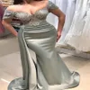 Aso Ebi 2021 árabe plus size cinza sereia sexy vestidos de noite renda frisado cetim baile de formatura festa formal segunda recepção vestidos zj507301t