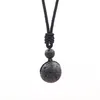 YJXP Natural Lava Stone Pendant Rope Chain Necklace 18mm Volcanic Round Pärla Trendiga halsband Lucky Charms Amulet Jewelry 1 PCS2967