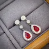 Dangle Earrings Meibapj天然鳩の血液ルビードロップReal 925 Sterling Silver Red Stone Fine Charm Wedding Jewelry for Women