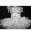 White Girl's Pageant Dresses Lace Beaded Halter Short Sleeves Bow Organza Ball gown Cupcake Toddler Little Flower Girls for w1900