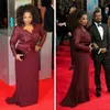 2018 Oprah Winfrey Borgonha Mangas Compridas Top de Renda Modesta Mãe da Noiva Vestidos de Noite Personalizados Plus Size Celebridade Tapete Vermelho222i