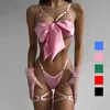 Nxy Lingerie Bowknot Sutiã Aberto com Cadarço Roupa Interior Sexy 3 Peças Roupa Erótica de Cetim Meninas Jovens Sem Censura Bilizna Conjunto Adorável de Sexo