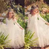 2020 винтажные платья для цветочниц для Boho Weddings Белый с длинным рукавом чистая спина Princess Child