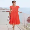 Vestidos baratos com comprimento de chá para mãe da noiva, casamento na praia, apliques de renda, roupas formais, vestidos de noite plus size259F