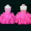 Vestidos de festa de aniversário feitos sob encomenda Uma linha Mini S Halter Cupcake Rosa Meninas Vestidos de Concurso Meninas Cristal Frisado Flor Barata Gi235e