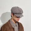 Berets 2023 Corduroy Men Boina Feminina Baret Winter Warm Classic Sboy Visor Hats för Bere Touca Inverno Cap