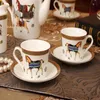 Pferde-Design, Porzellan-Kaffeetasse mit Untertasse, Bone China-Kaffee-Sets, Gläser, Gold-Umriss, Teetassen204T