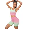 Active Sets 2 Piece Yoga Set Seamless Green Gradient Gym Women Workout Sports Bra High Waist Scrunch Shorts Running Activewear