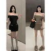 Work Dresses Sexy Spicy Girl Suit Women's One-shoulder Pure Desire Spliced Lace Tops High Waist Wrap Hip Skirt Two-piece Set Female Clothing