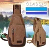 Fashion Men Casual Canvas PU chest packs Leather Solid Multi Pockets Messenger Shoulder Back Day pack Sling Chest Bag packs