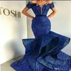 Vestidos de Baile Sereia Brilhantes Luxo 2020 Ombro Fora Lantejoulas Babados Até o Chão Longos Vestidos de Festa à Noite Formal robe de soiree332s