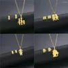 Collier Boucles D'oreilles Ensemble Famille Bébé Enceinte Fête Des Mères Cadeau En Acier Inoxydable Père Amour Maman Femmes Fille Fille Colliers Bijoux