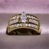 Sparkling Victoria Luxury Jewelry 925 Sterling Silvergold Fill Marquise Cut White Topaz Cz Diamond Gemstones Women Wedding Band R208F