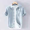 Męskie koszule Wysokiej jakości Wysokiej jakości 2023 Summer Fashion Day Wash koszula z krótkim rękawem stały kolor bawełniany dżinsowy dżins