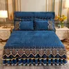 Bedkjol Luxury Soft Crystal Velvet Fleece Lace Ruffles quiltad madrass Cover Bedding Set Home Bed Bread King Size 230721
