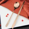 Dinnerware Sets 304 Stainless Steel Tableware Set Children Students Travel Portable Spoon Chopsticks Two-Piece Gift