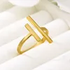 Trouwringen Minimalistische Dubbele T Parallel Bar Open Ring Eenvoudige Verstelbare Vinger Belofte Eeuwigheid Band Sieraden Cadeaus Voor Vrouwen