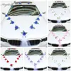 Pierres tombales de décoration de voiture de mariage, fleurs artificielles avec ruban pour poignée de porte de voiture, miroir de vue avant, décoration d'angle arrière, guirlande de roses en soie