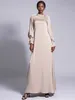 エスニック服eidイスラム教徒の女性サテンソリッドドレスアバヤパーティー長袖ドレス