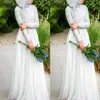 Vestidos de Noiva Muçulmanos Com Hijab Simples Puro Branco Cristais Frisados Decote Alto Manga Longa Chiffon Vestido De Noiva Islâmico294Z