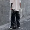 Pantalons pour hommes Rétro Imprimer Graffiti Droite Lâche Denim Pantalon Rue Casual Jambe Large Hommes Hip Hop Cargo