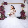 Plus Size Illusion Langarm Meerjungfrau Hochzeitskleid 2022 Sexy African Nigerian Jewel Neck Rüschen Lace-up Back Lace Applique Tull317R