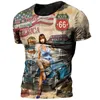 メンズTシャツヴィンテージ66ルートTシャツメン用3Dプリントバイカーモーター特大シャツレース半袖6xl