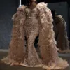 Вечерние платья 2021 Сексуальное арабское платье с жемчужным вырезом Иллюзия Кружевные аппликации с кристаллами и бисером Черная русалка с длинными рукавами Вечернее платье P258G