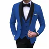 Moda Kraliyet Mavi Erkekler Düğün Smokin Siyah Şal Kapan Damat Smokin Mükemmel Erkekler Ceket Blazer 3 Parça Suit Jakket Pantolon Tie V227a