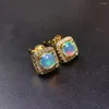 Dangle Küpe Meibapj Doğal Opal Taş Moda Meydanı Kadınlar İçin Gerçek 925 STERLING Gümüş Cazibe Güzel Düğün Takı