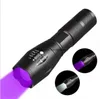 T6 lanterna uv luz negra portátil luzes duplas zoom tocha ultra violeta lâmpada escorpião 395nm 18650 lanternas de bateria detector de dinheiro para percevejo de cama de urina de cachorro