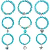Bohemian Handmade Natural Stone Bracelet Men Yoga Agates Turquoise Beads Bangles Charm Blue Butterfly Pendant Bracelets Jewelry for Women