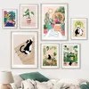 Cute Cats Canvas Painting Tropic Botanical Plant Posters and Prints Cat Lover Gifts Kitchen Decoration Wall Art Pictures for Living Room Home Decor w06