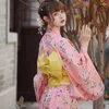 Ethnic Clothing Women's Japan Style Long Dress Pink Color Traditional Kimono With Obi Cosplay Costume Pography Wear Formal Yukata Robe