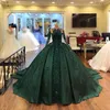 Superbes robes de Quinceanera rouges à manches longues en dentelle appliques robe de bal scintillante douce robe de princesse de 16 ans pour 15 ans robes d323F